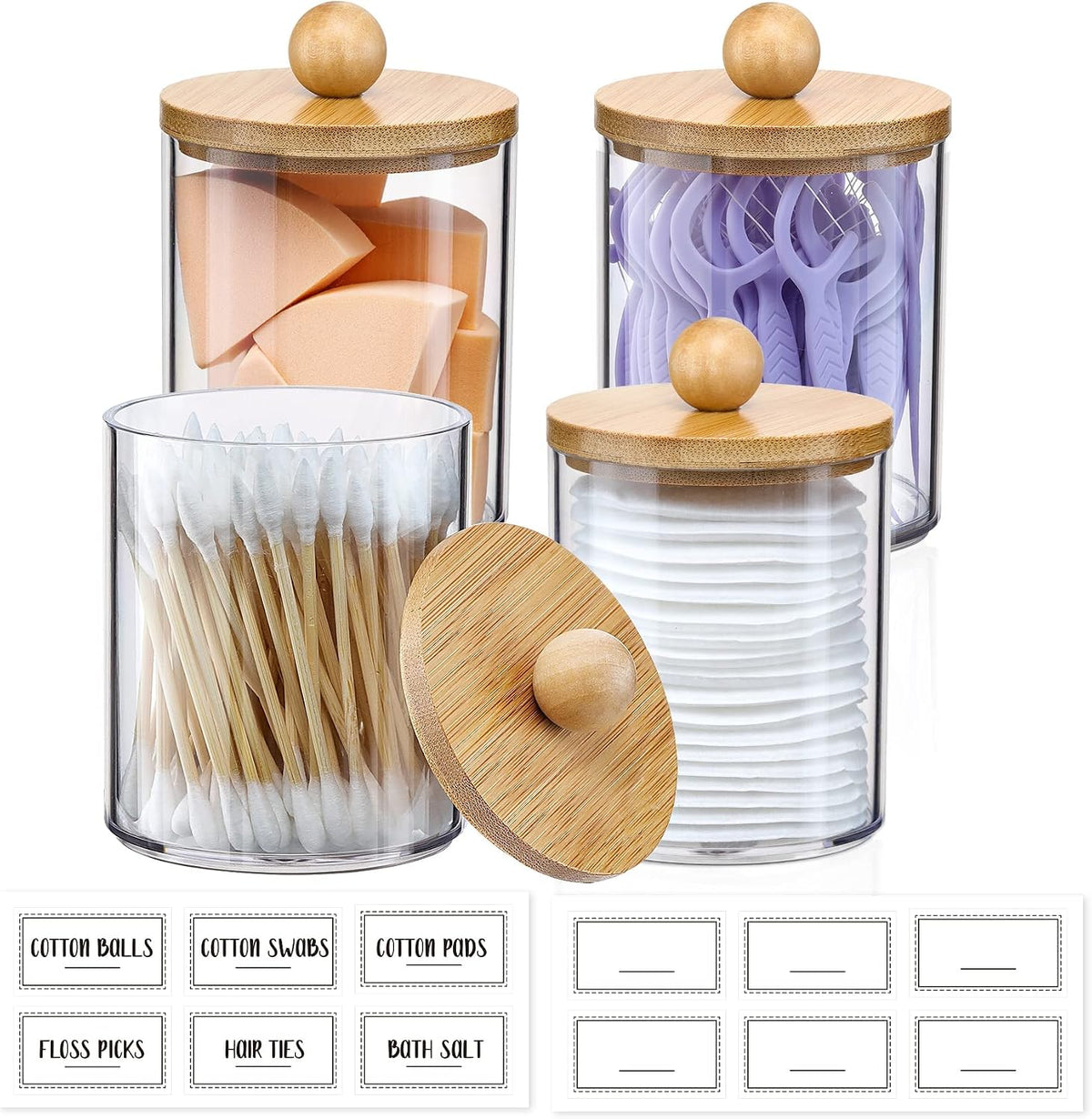 VITEVER Cotton Bud Holder Jars with Bamboo Lids, 4 Pack, 10 oz - view 2