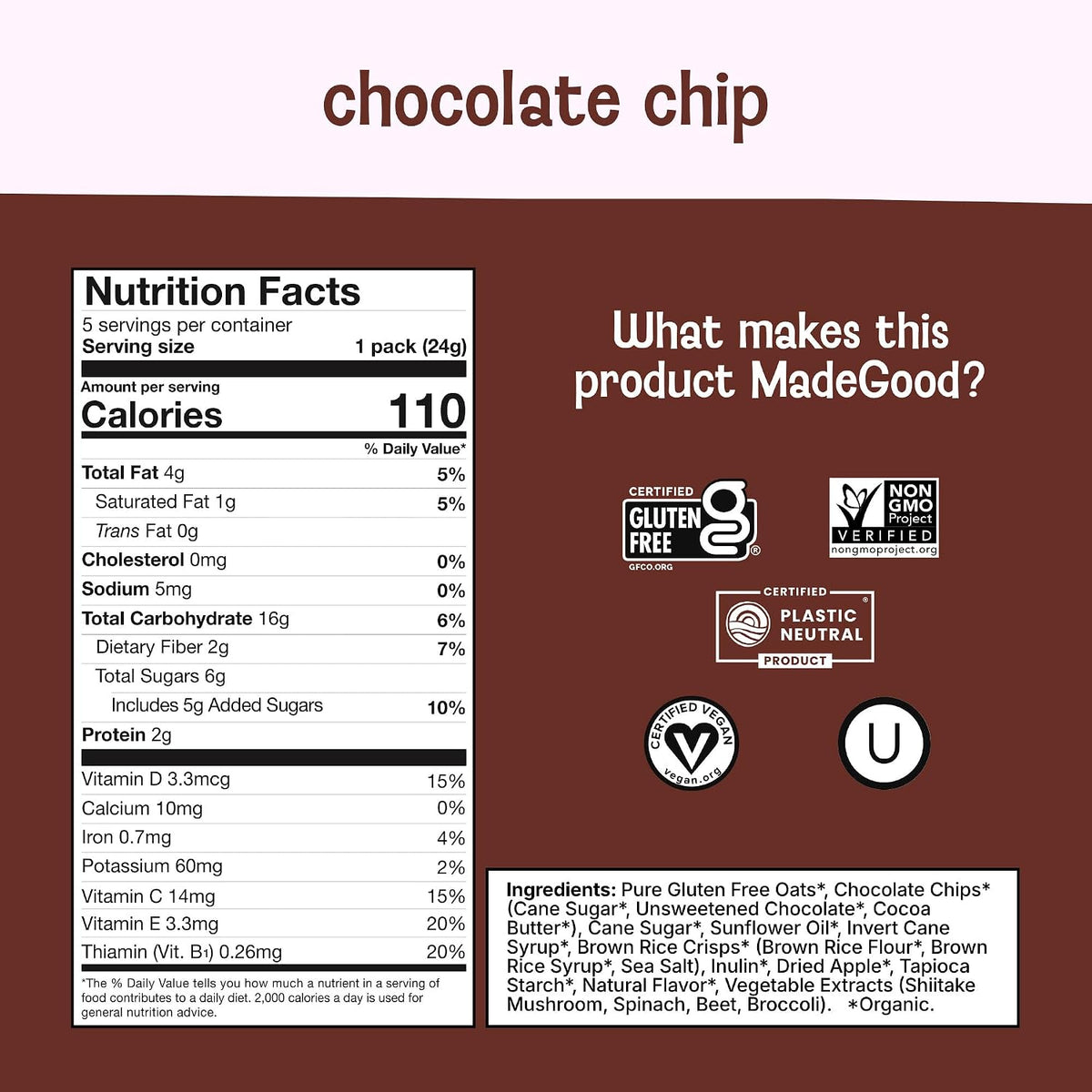 MadeGood Organic Chocolate Chip Granola Bites, 5 Packs of 0.85 oz - view 2