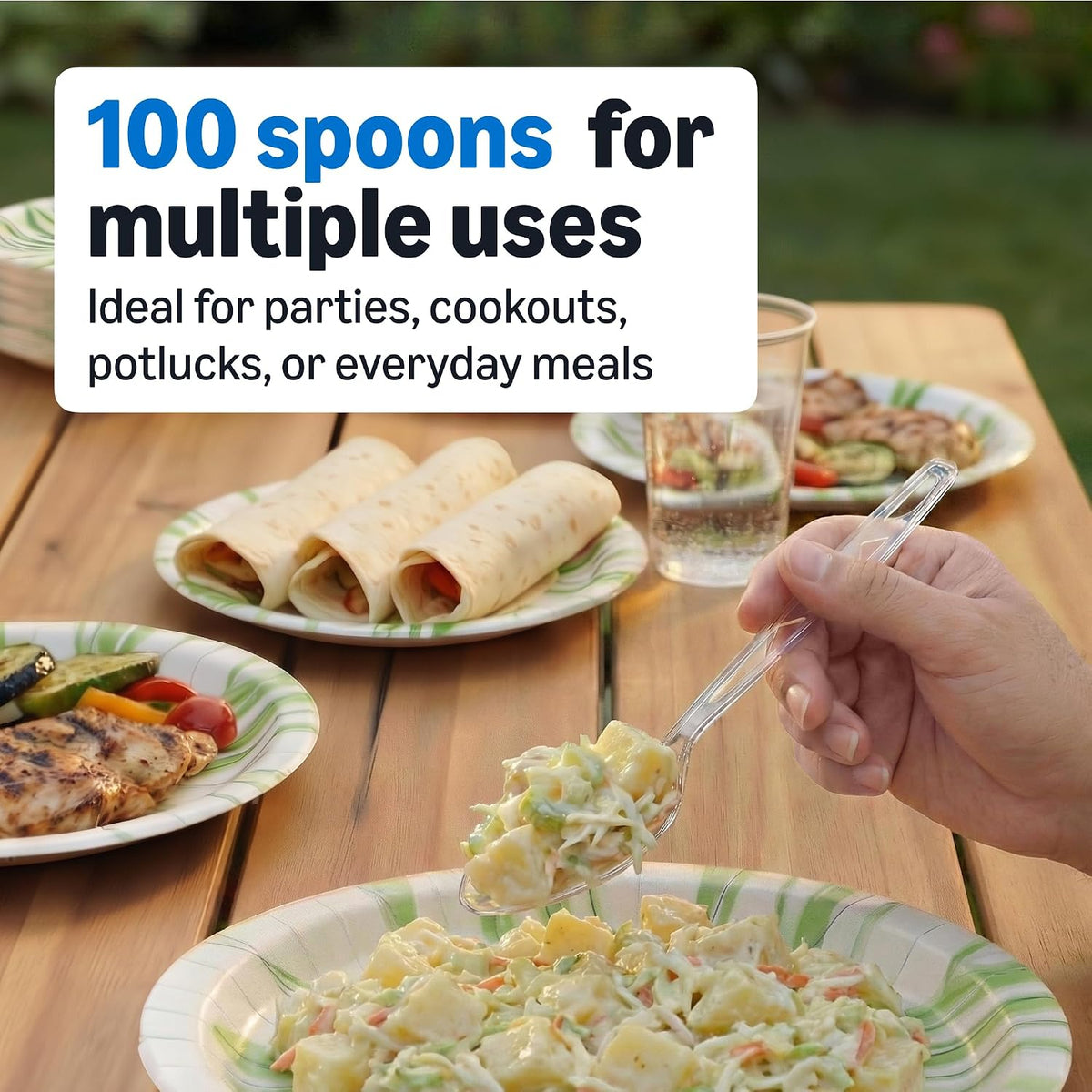 Disposable Clear Plastic Spoons, Large Pack of 100 - view 4
