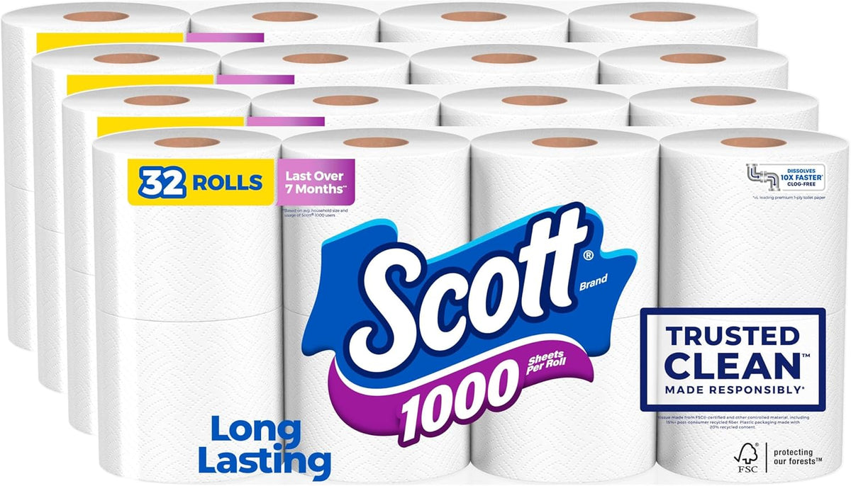 Scott 1000 Trusted Clean Toilet Paper 32 Rolls, 1000 Sheets per Roll — product view