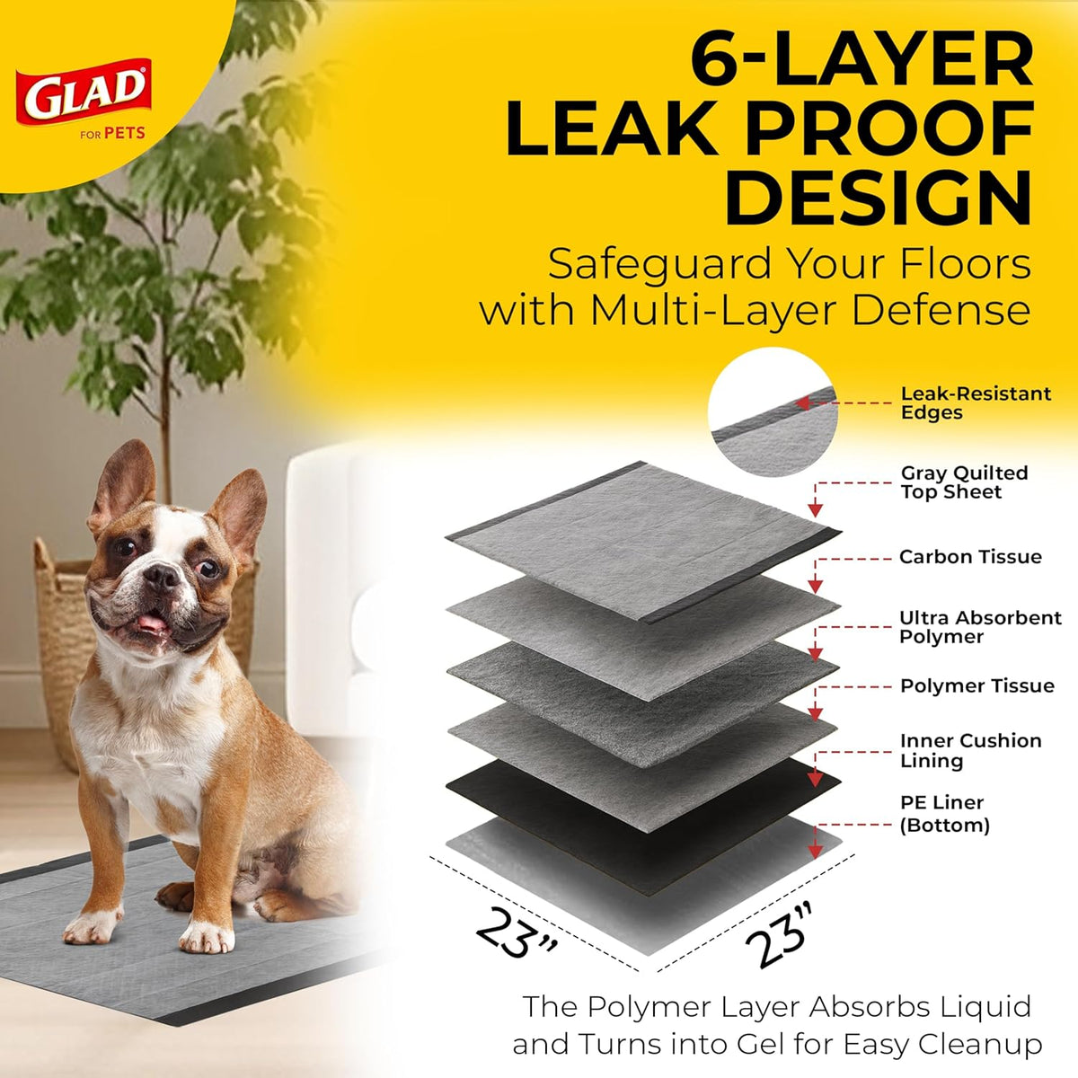 Glad for Pets Activated Carbon Dog Pee Pads, Large, 100 Count - view 3