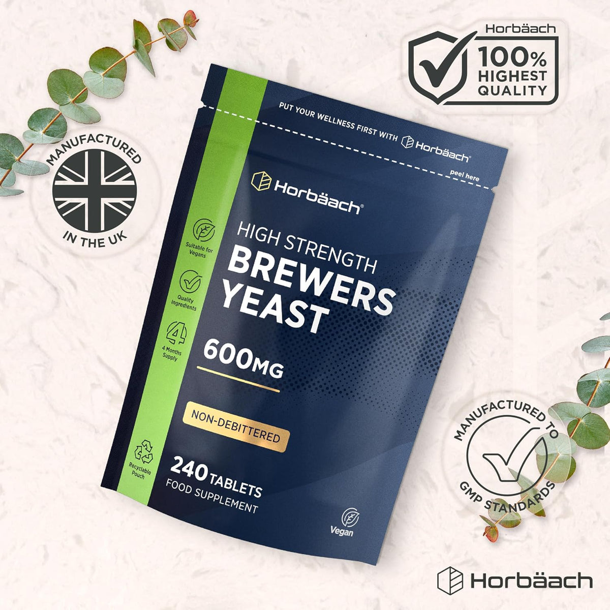 Horbäach Brewers Yeast Tablets 600mg, 240 Count - view 6