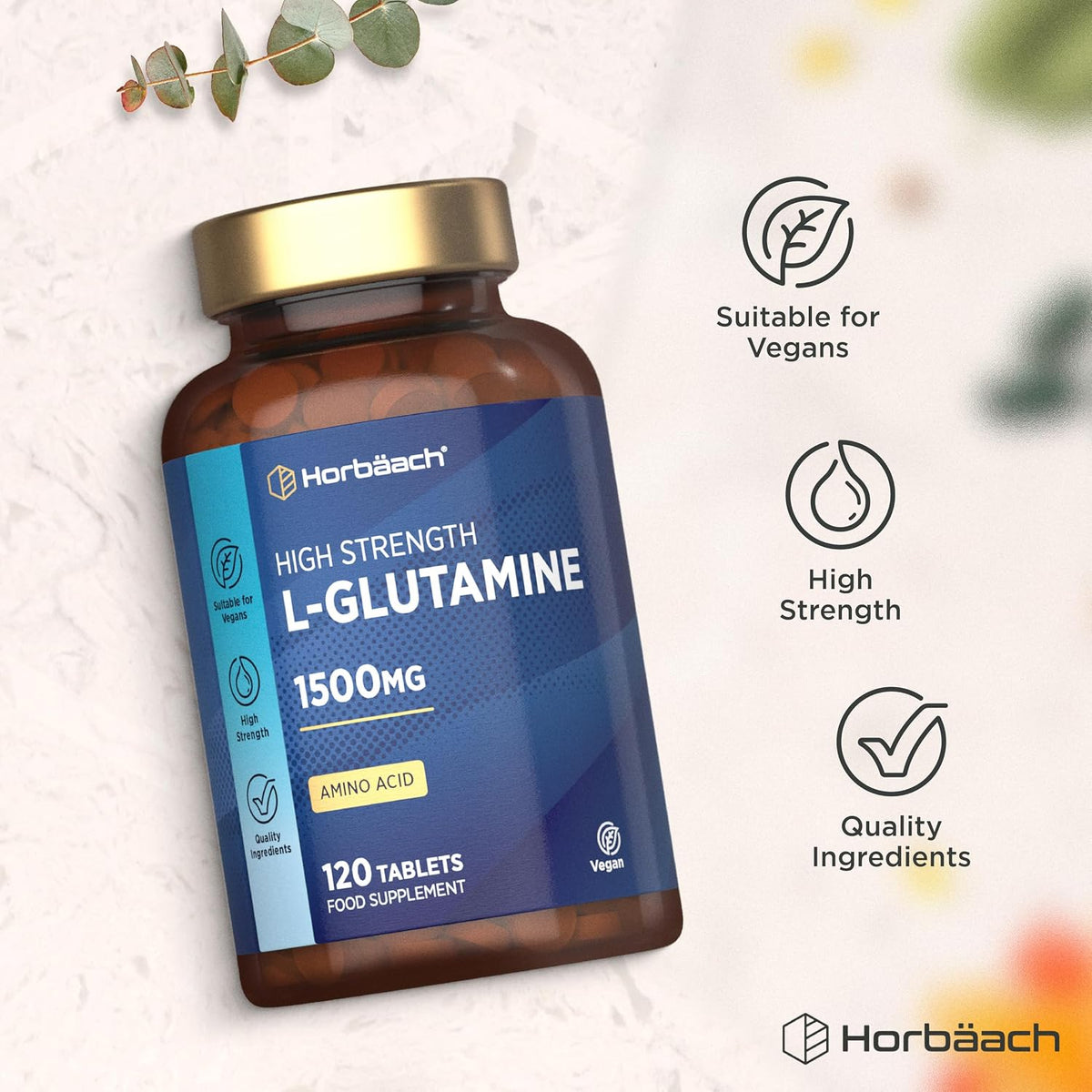 Horbaach L-Glutamine Tablets 1500mg - 120 Count - view 5