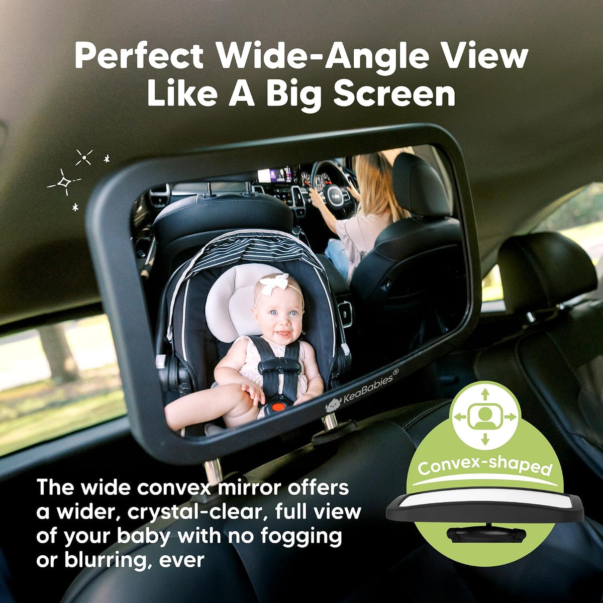 KeaBabies Baby Car Seat Mirror, Wide View, Matte Black - view 4
