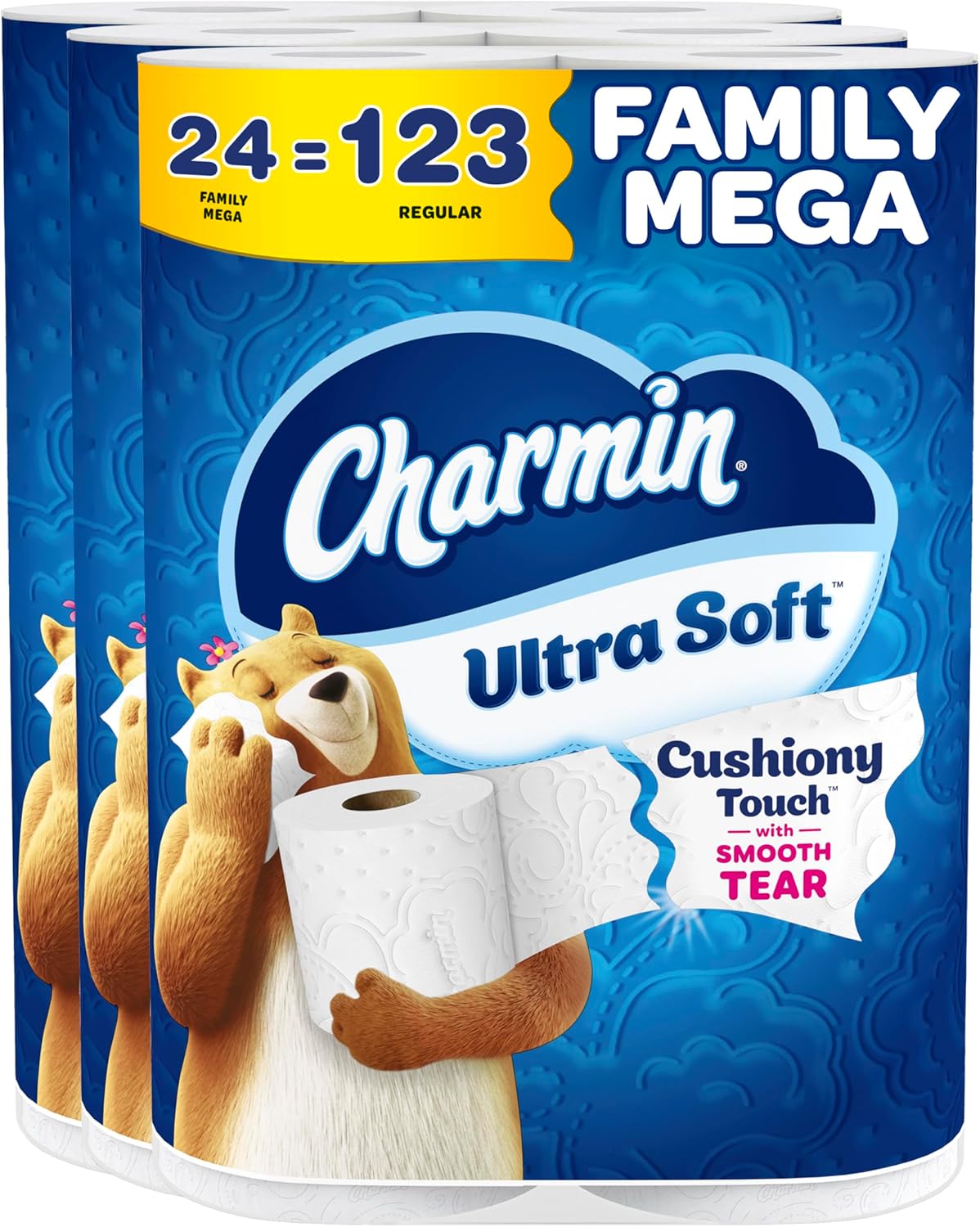 Charmin Ultra Soft Cushiony Touch Toilet Paper 24 Family Mega Rolls — product view