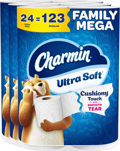Charmin Ultra Soft Cushiony Touch Toilet Paper 24 Family Mega Rolls