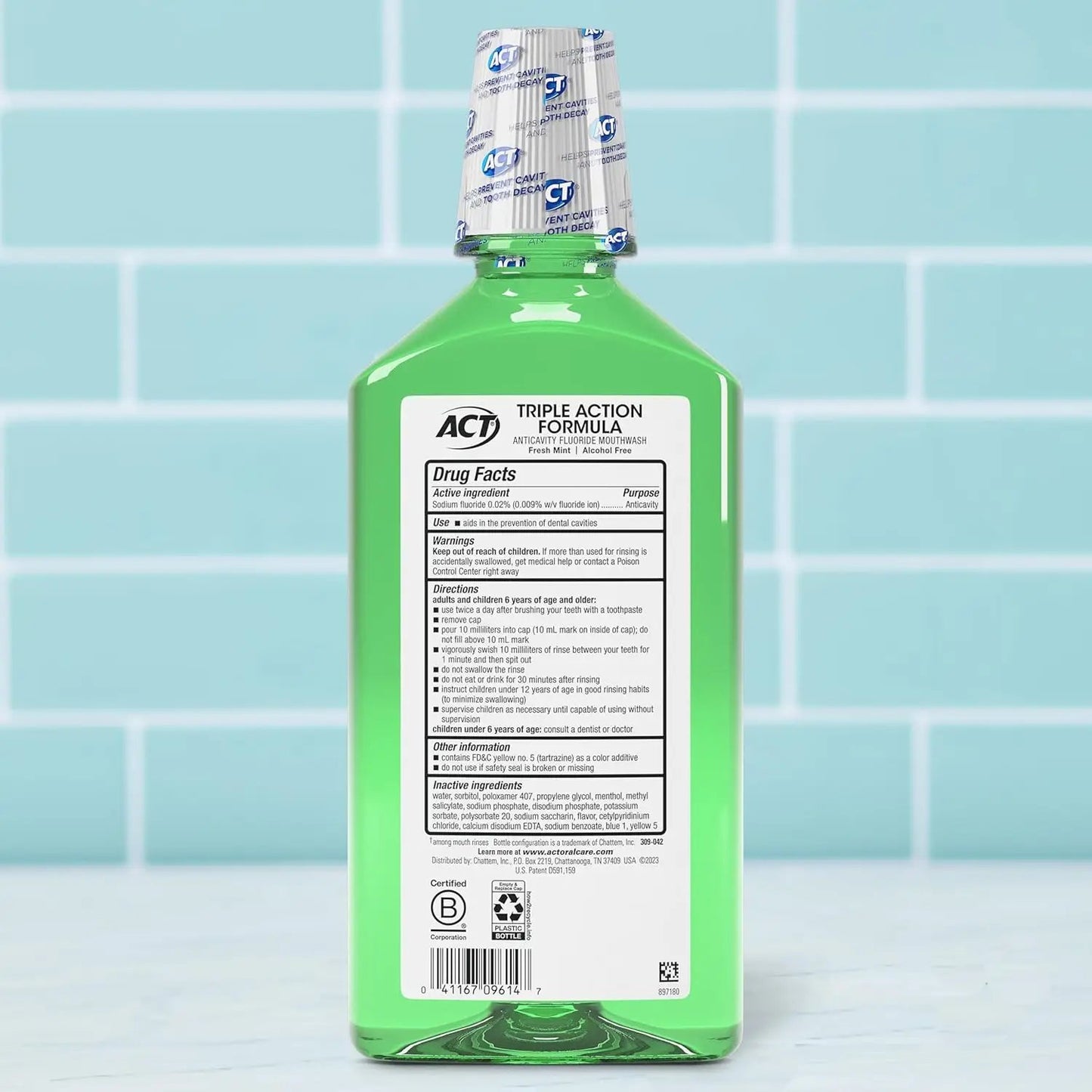 Act, Total Care Anticavity Fluoride Mouthwash, Alcohol Free, Fresh Mint, 33.8 fl oz (1 L)