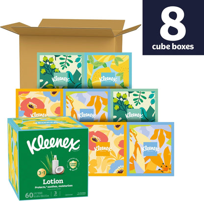 Kleenex Lotion Facial Tissues with Coconut Oil and Aloe, 8 Cube Boxes of 80 - view 2