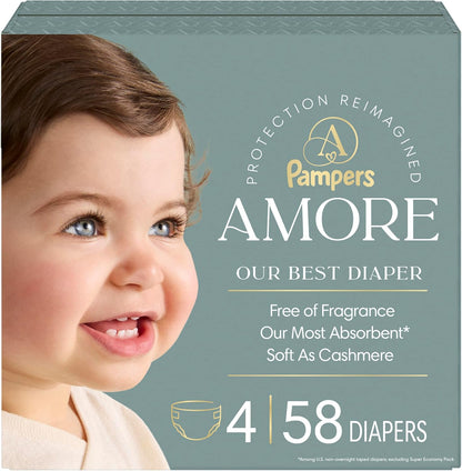 Pampers Amore Nappies Size 4 (15-34 lbs), 58 Count