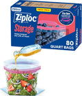 Ziploc Smart Zipper Quart Storage Bags, 80 Count, Clear
