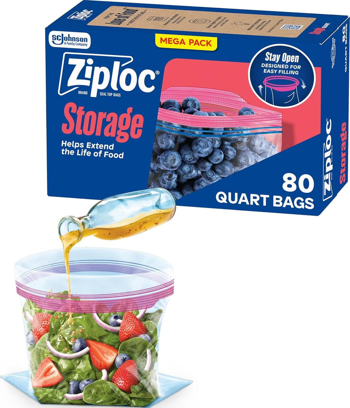 Ziploc Smart Zipper Quart Storage Bags, 80 Count, Clear — product view