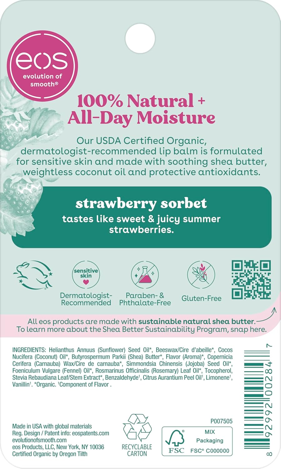 eos Smooth Sphere Lip Balm, Strawberry Sorbet, 7 g (0.25 oz) — alternate product view