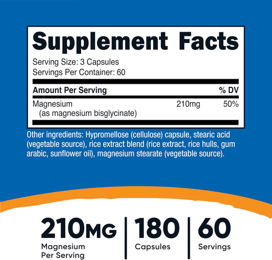 Nutricost Magnesium Glycinate, 210 mg per Serving, 180 Capsules - view 2