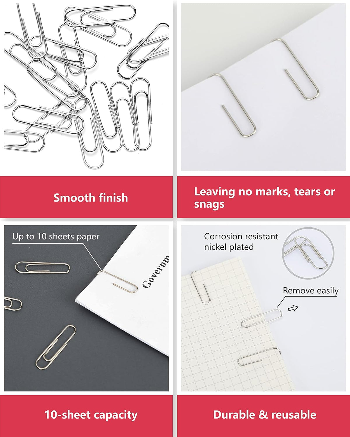 PAPERPAL Medium Paper Clips, 1-2/7 Inch, Silver, 600 Pieces - view 4
