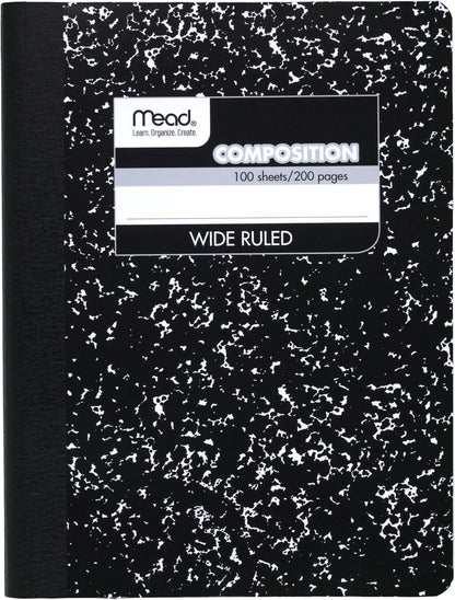 Mead Composition Notebook, Wide Ruled, 100 Sheets, Black Marble