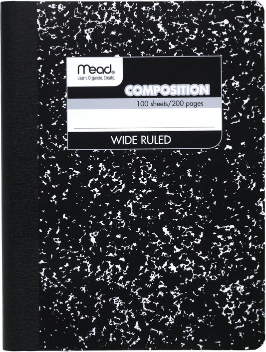 Mead Composition Notebook, Wide Ruled, 100 Sheets, Black Marble