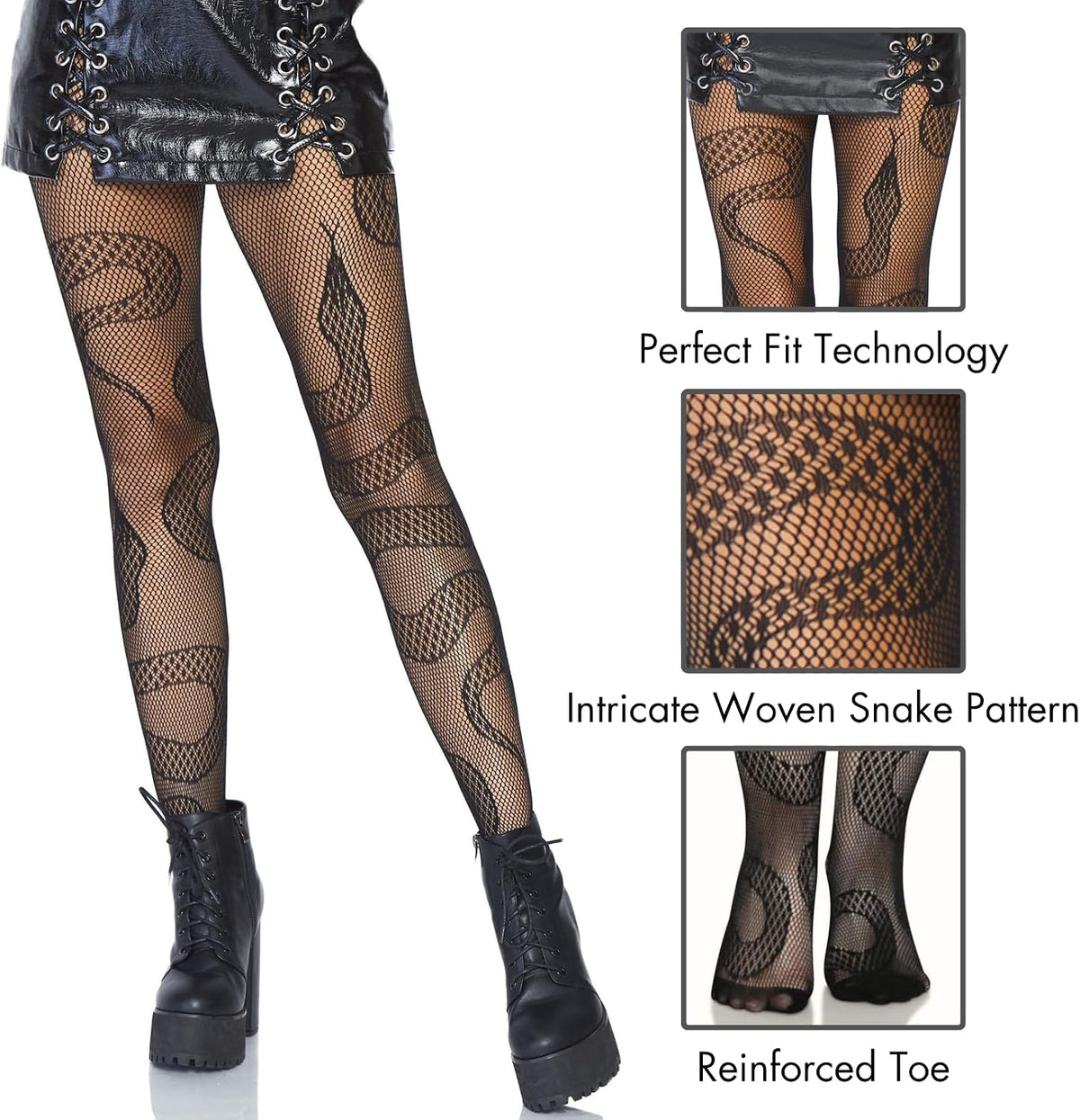 Leg Avenue Patterned Fishnet Tights, Snake Design, One Size - view 3