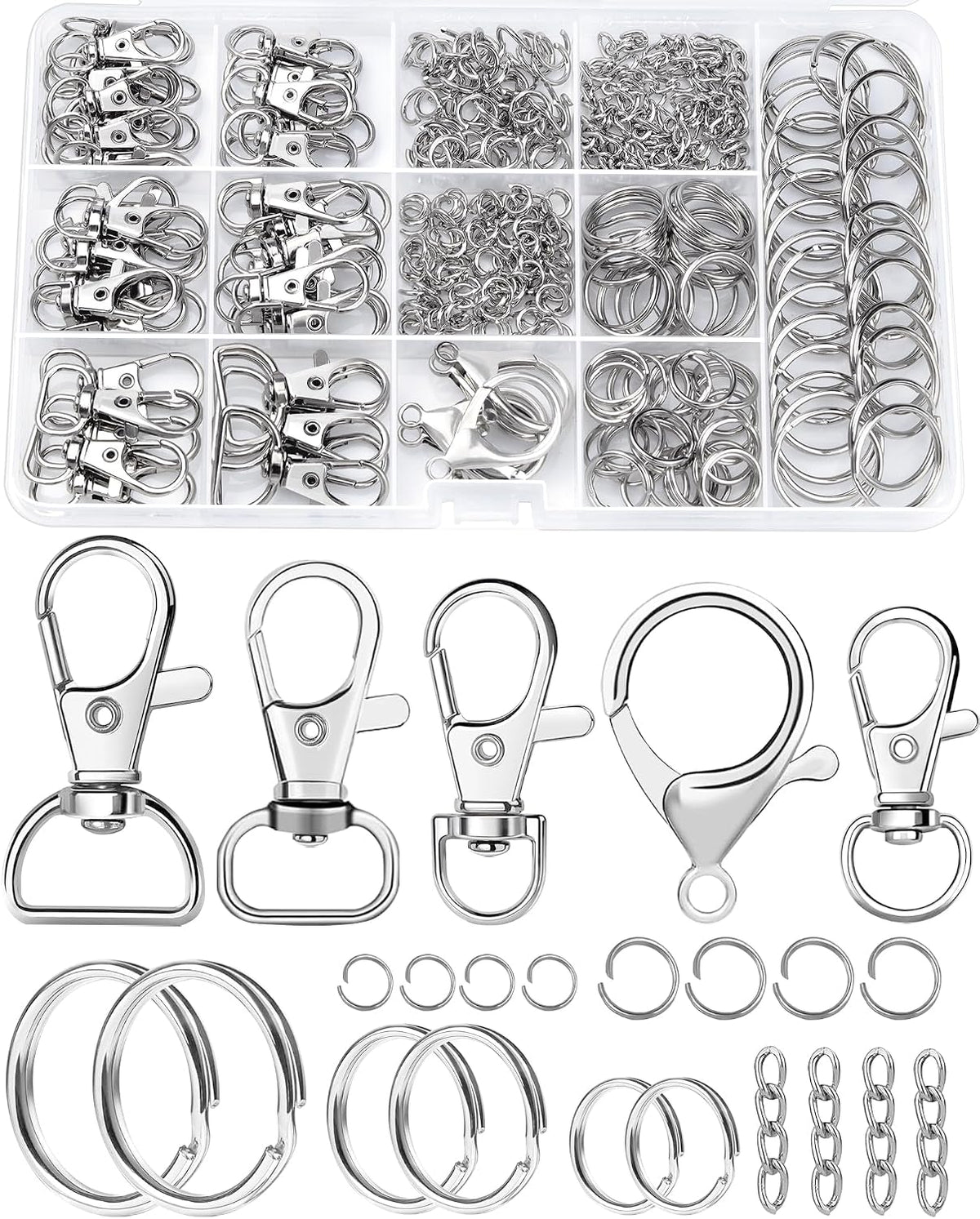 FIVEIZERO 325 Piece Silver Keychain Making Kit with Clips and Rings — product view