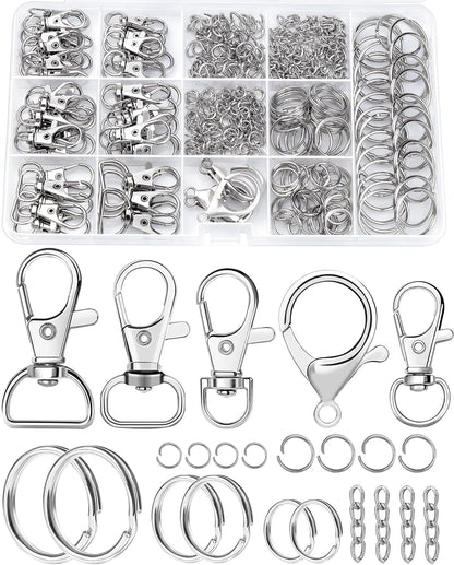 FIVEIZERO 325 Piece Silver Keychain Making Kit with Clips and Rings