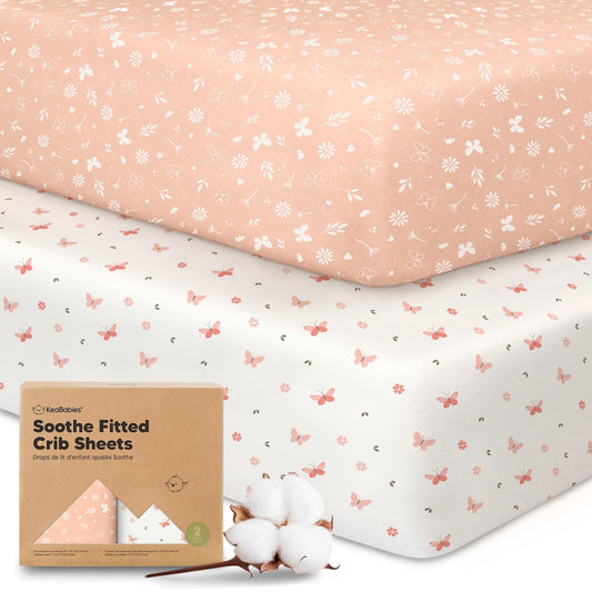 KeaBabies Cot Sheets, Fitted, Pack of 2, 52 x 28 Inch, Butterflies
