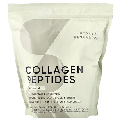Sports Research Collagen Peptides Unflavoured, 20 Single Packets, 11 g Each