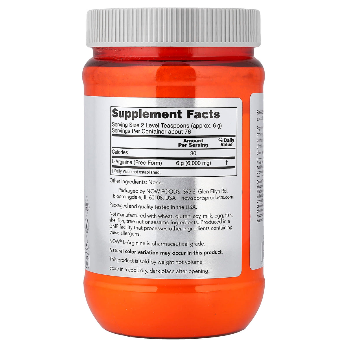 NOW Foods Sports L-Arginine Powder, 454 g (1 lb) - view 2