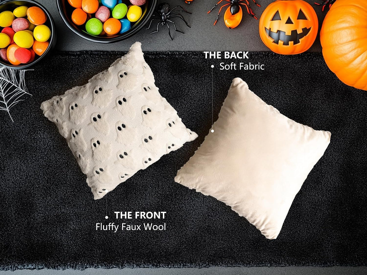 4TH Emotion Halloween Ghost Cushion Covers, 18 x 18 Inch, Set of 2, Beige - view 5