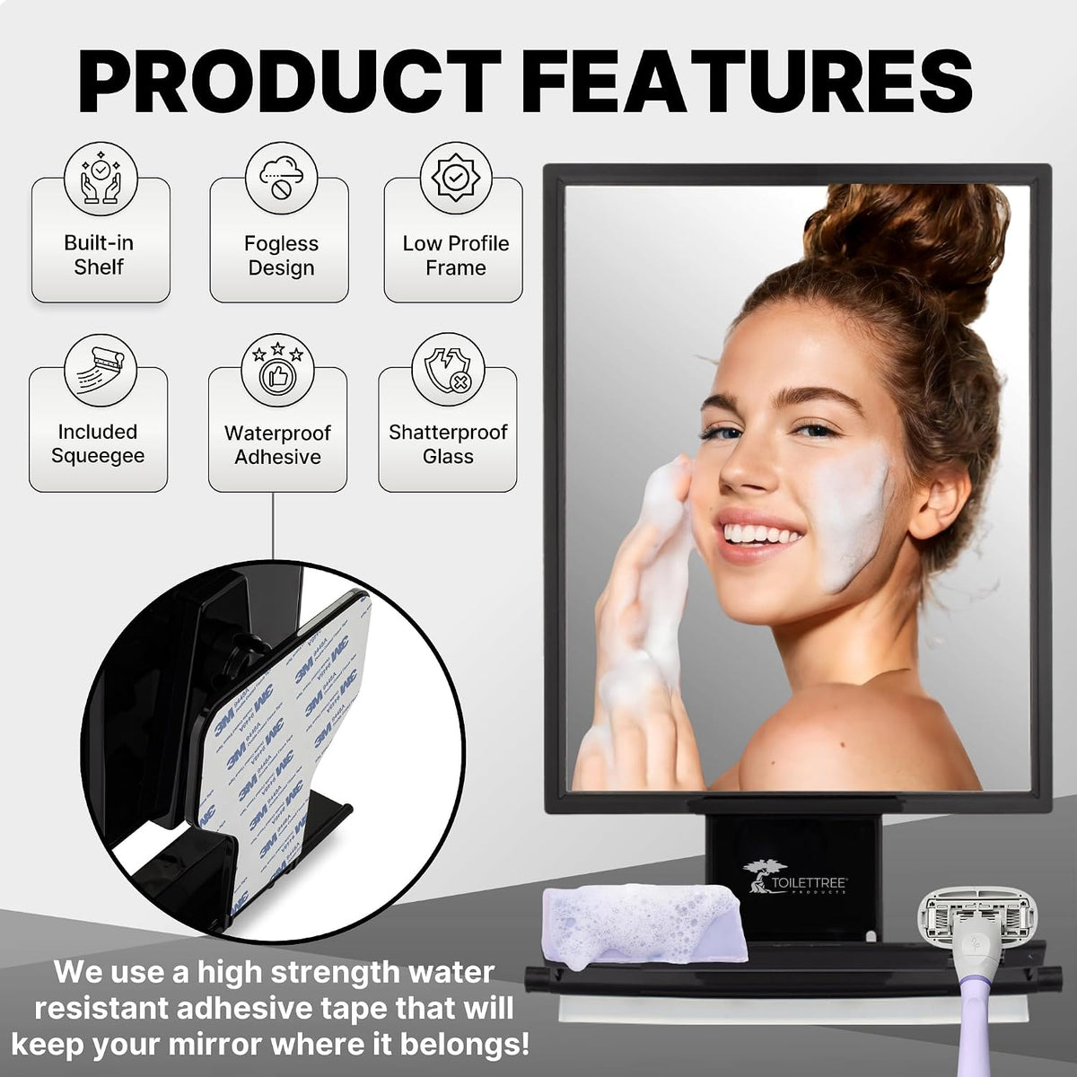 ToiletTree Products Fogless Shower Mirror with Squeegee, Tall - view 5