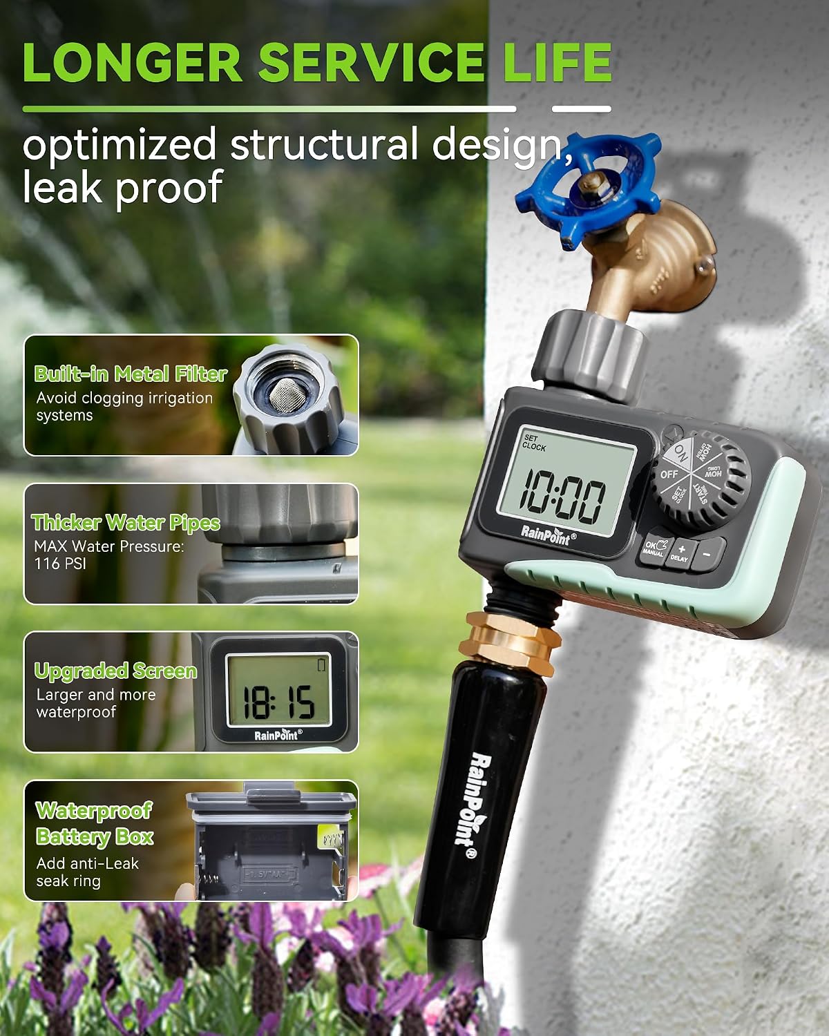 RAINPOINT Programmable Garden Hose Sprinkler Timer, 1 Outlet - view 6
