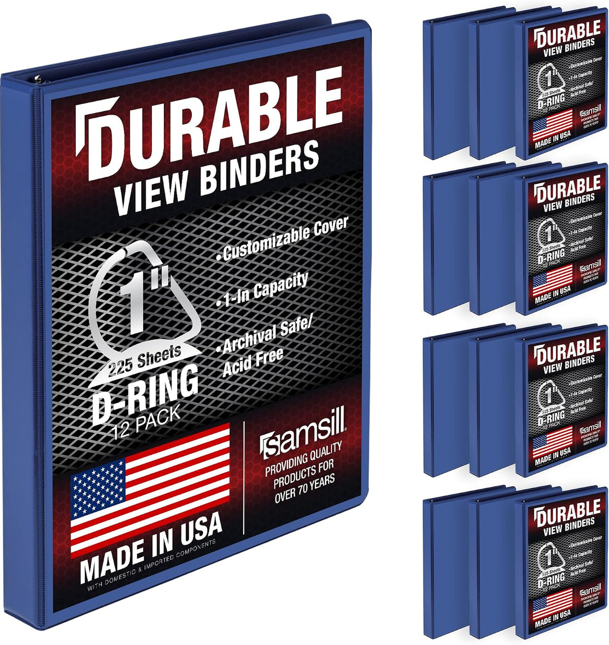 Samsill Durable 2.5 cm (1 Inch) D-Ring Binder, Blue, Pack of 12 — product view