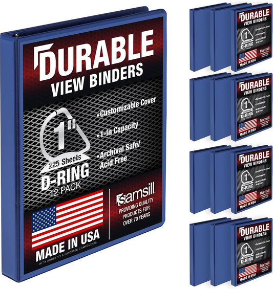 Samsill Durable 1 Inch D-Ring Binder, Blue, Pack of 12