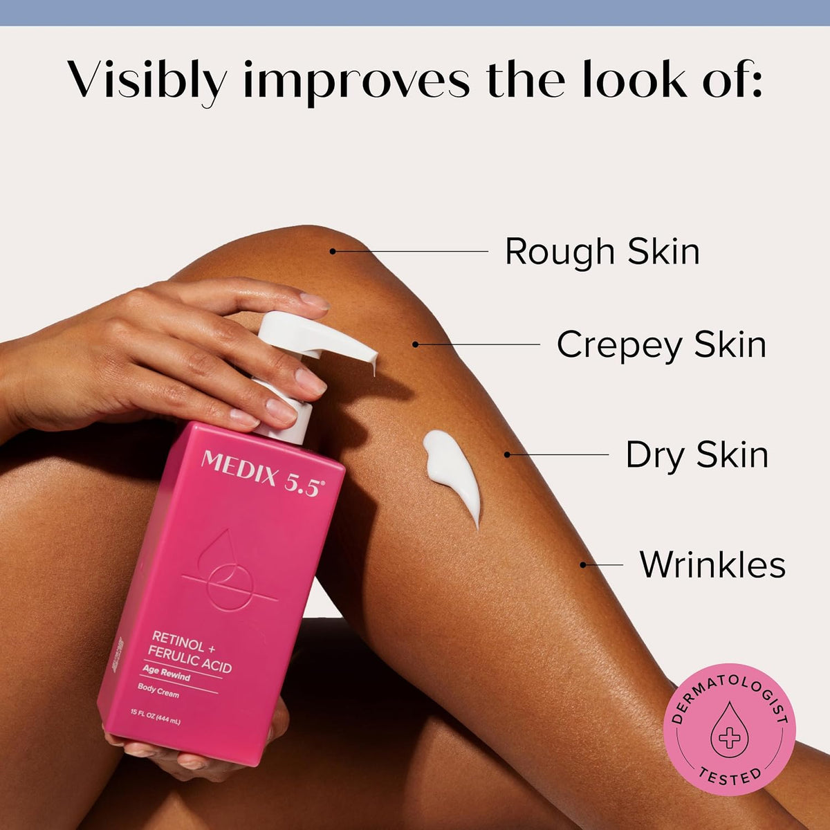 Medix 5.5 Retinol + Ferulic Acid Body Cream - Model applying body cream to leg