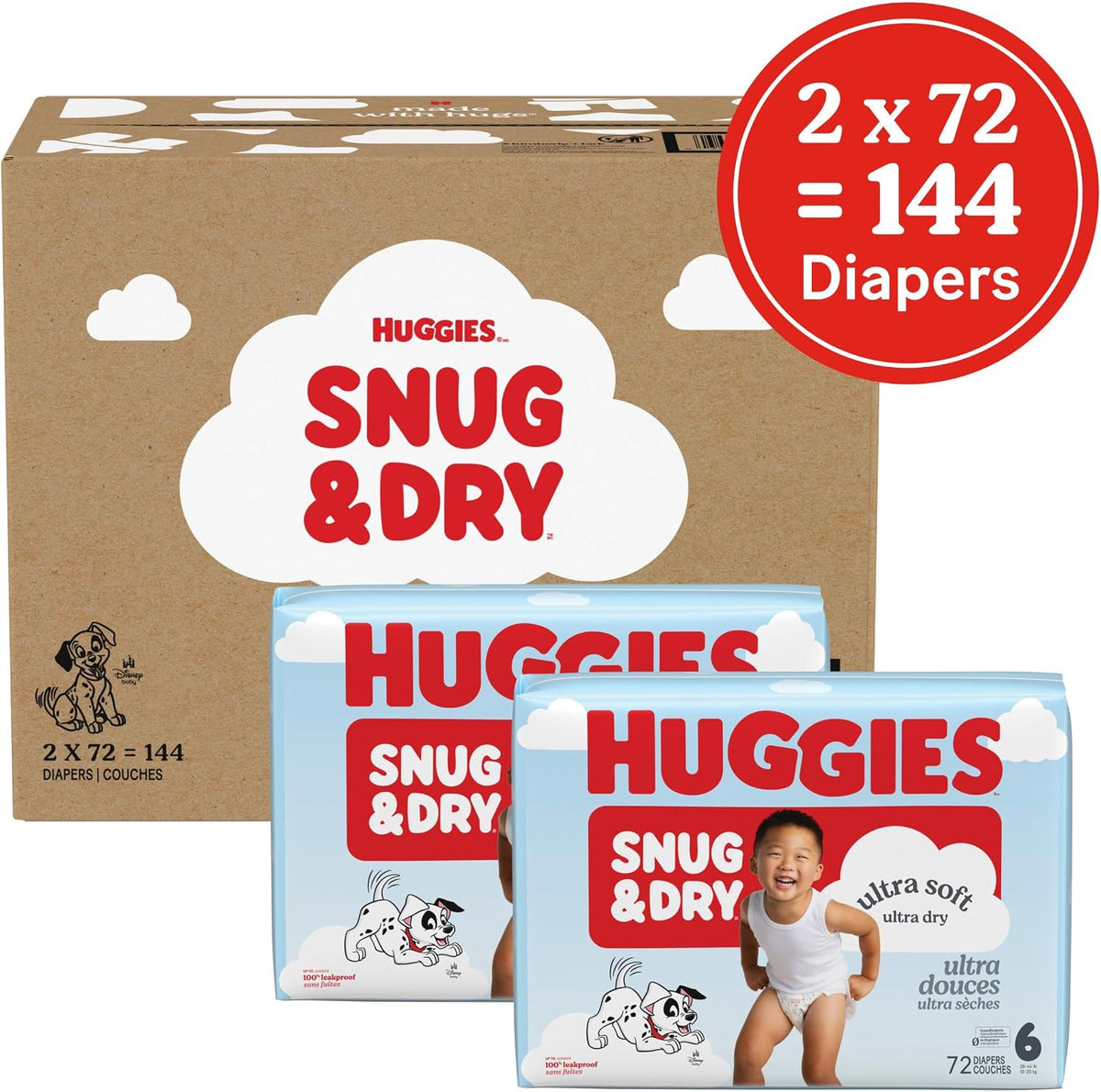 Huggies Snug & Dry Nappies, Size 6 (28-44 lbs), 144 Count (2 Packs of 72) — product view