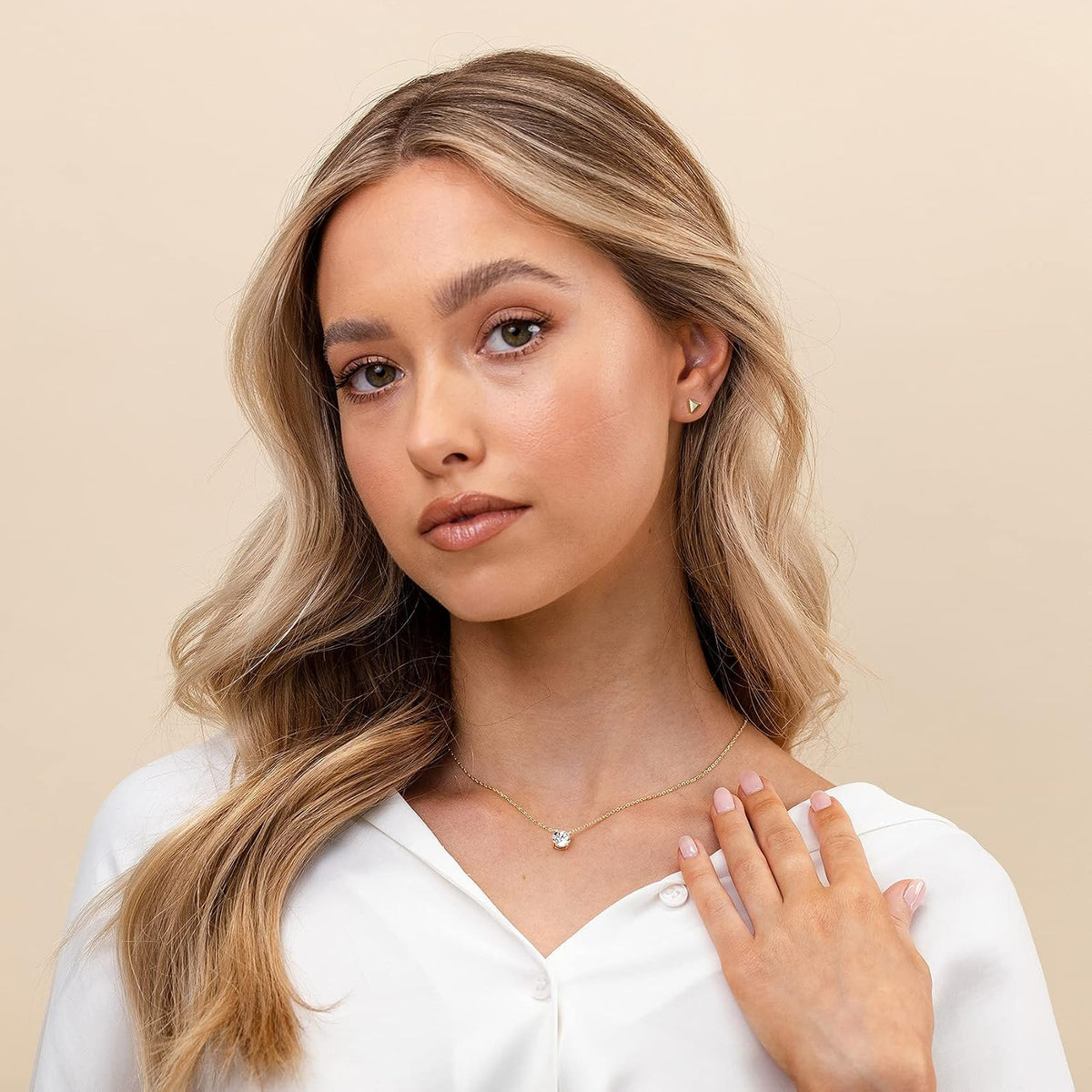 PAVOI 14K Gold Plated CZ Solitaire Choker Necklace - view 3