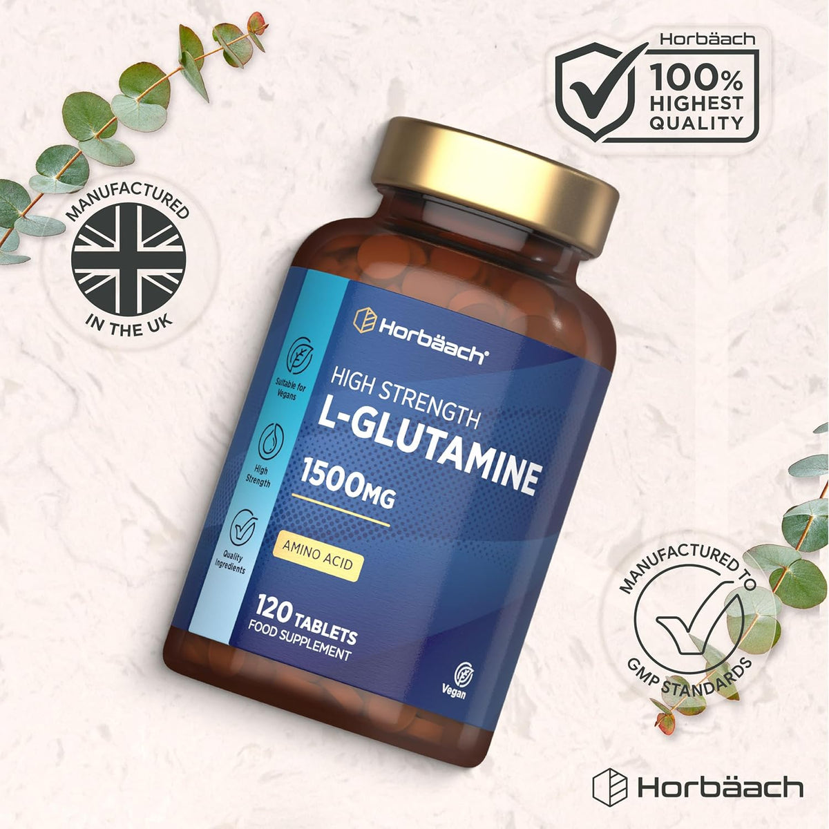 Horbaach L-Glutamine Tablets 1500mg - 120 Count - view 6