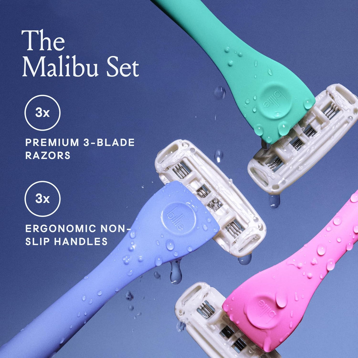 Billie 3 Blade Disposable Razors for Women, The Malibu Set, 3 Count — alternate product view
