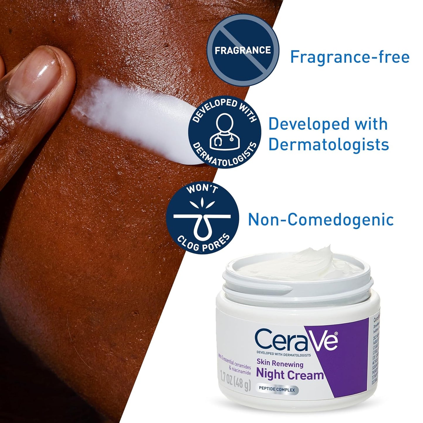 CeraVe Skin Renewing Night Cream with Peptides, Hyaluronic Acid and Ceramides, 48g