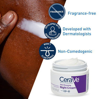CeraVe Skin Renewing Night Cream with Peptides, Hyaluronic Acid and Ceramides, 48g