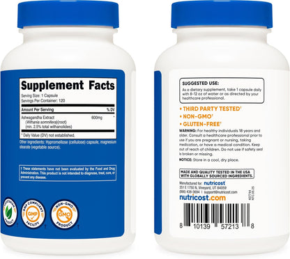 Nutricost Ashwagandha Root Extract 600 mg, 120 Capsules - view 4