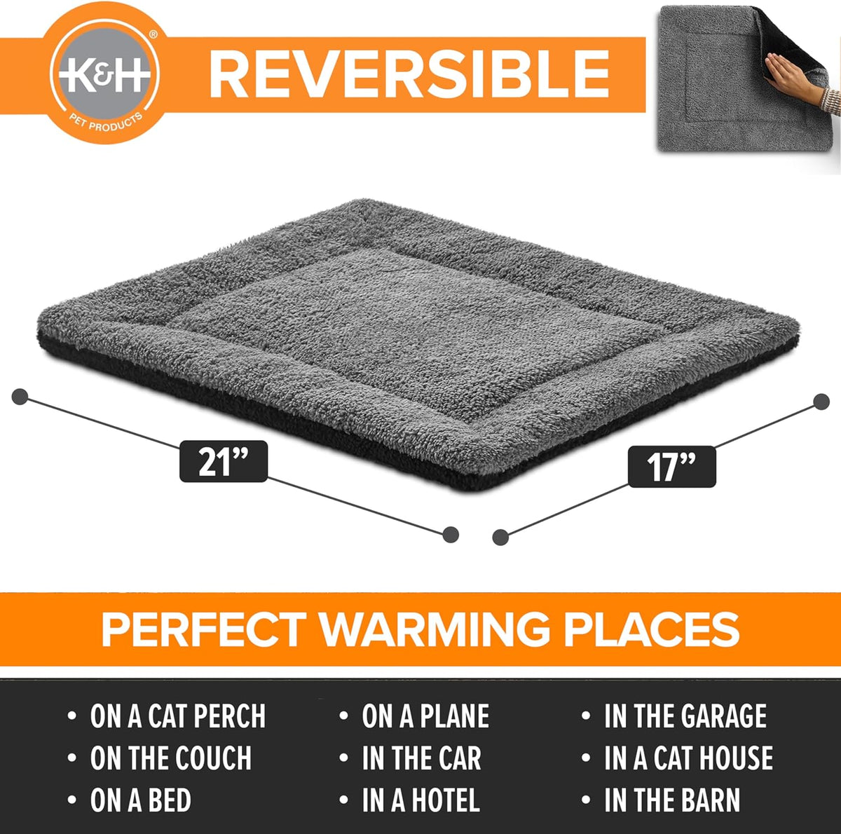 K&H Self-Warming Cat Bed Pad, Small, Gray/Black, 21 x 17 Inch - view 2