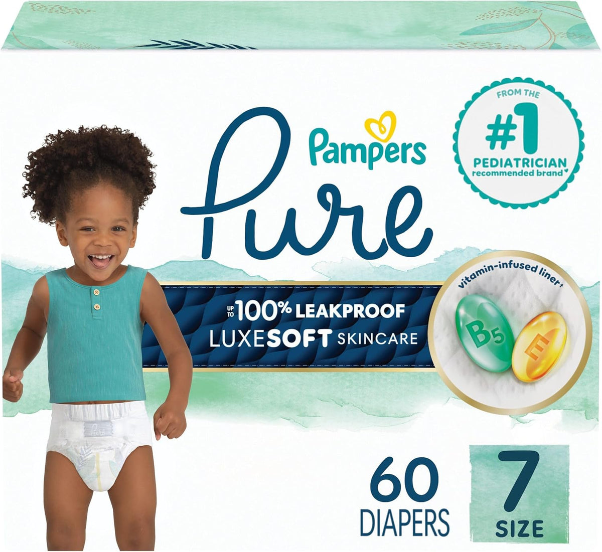 Pampers Pure Nappies, Size 7 (41+ lbs), 60 Count — product view