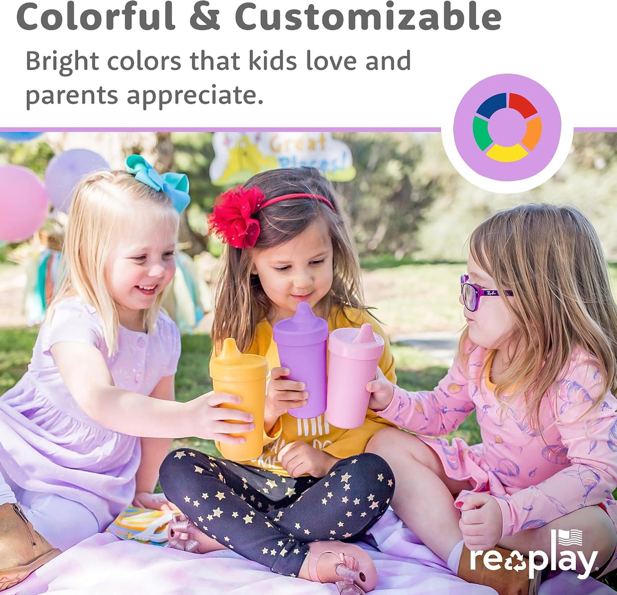 Re-Play Spill-Proof Sippy Cups for Toddlers, 10 oz, Set of 4, True Blue - view 2