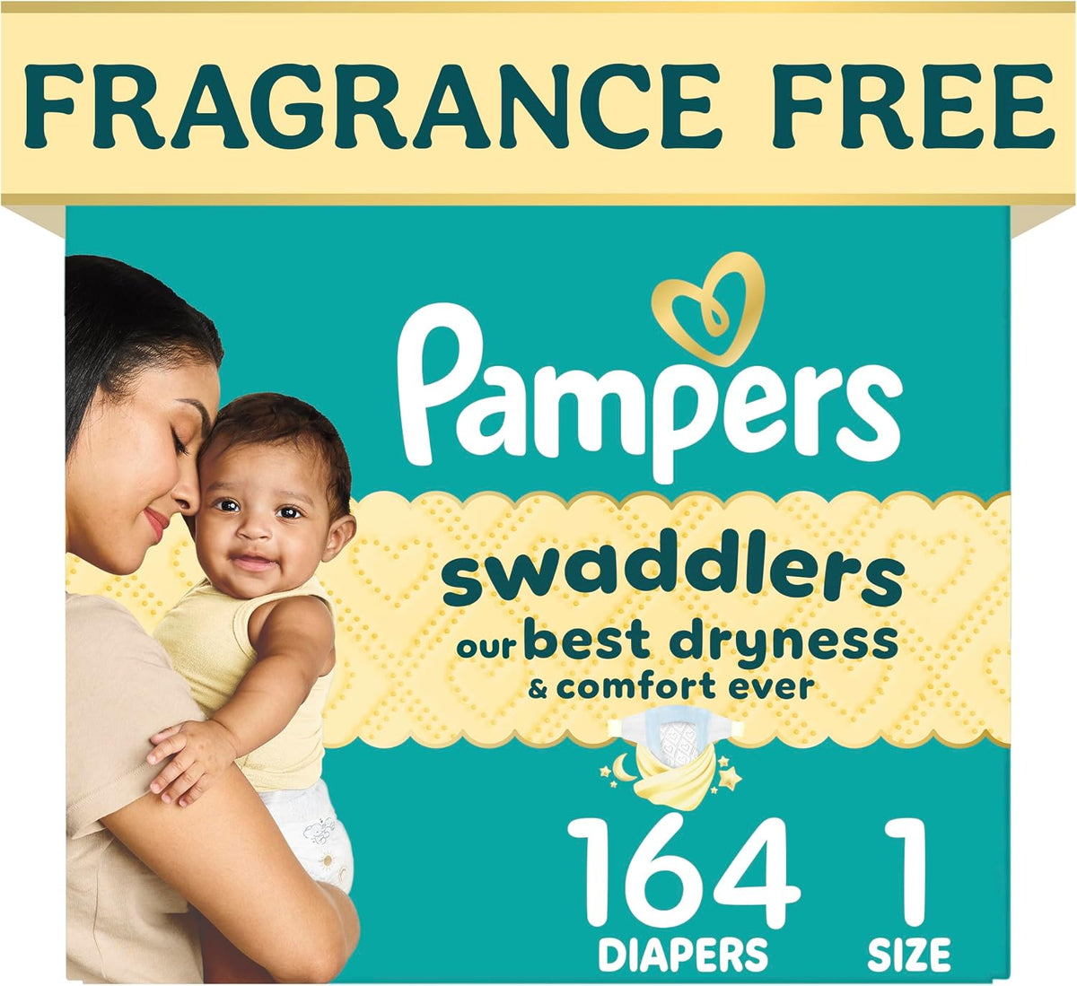 Pampers Swaddlers Nappies, Size 1 (8-14 lbs), 164 Count