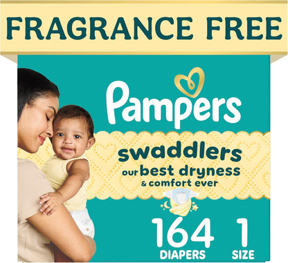 Pampers Swaddlers Nappies, Size 1 (8-14 lbs), 164 Count