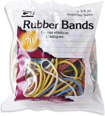 Charles Leonard Rubber Bands, Assorted Sizes and Colours, 1 3/8 oz Bag