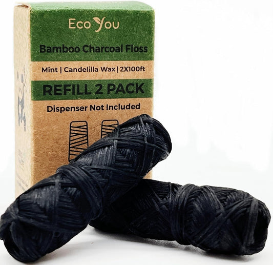 EcoYou Charcoal Dental Floss Refills, Mint, Pack of 2 Spools