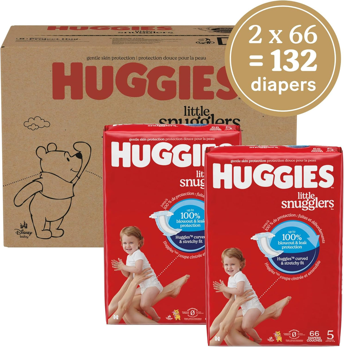 Huggies Little Snugglers Nappies, Size 5 (27+ lbs), 132 Count — alternate product view
