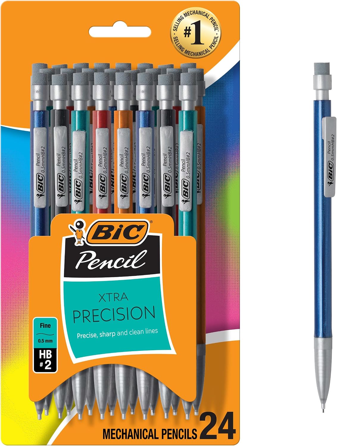 BIC Xtra-Precision Mechanical Pencils, Metallic Barrel, 0.5mm, 24 Count — product view
