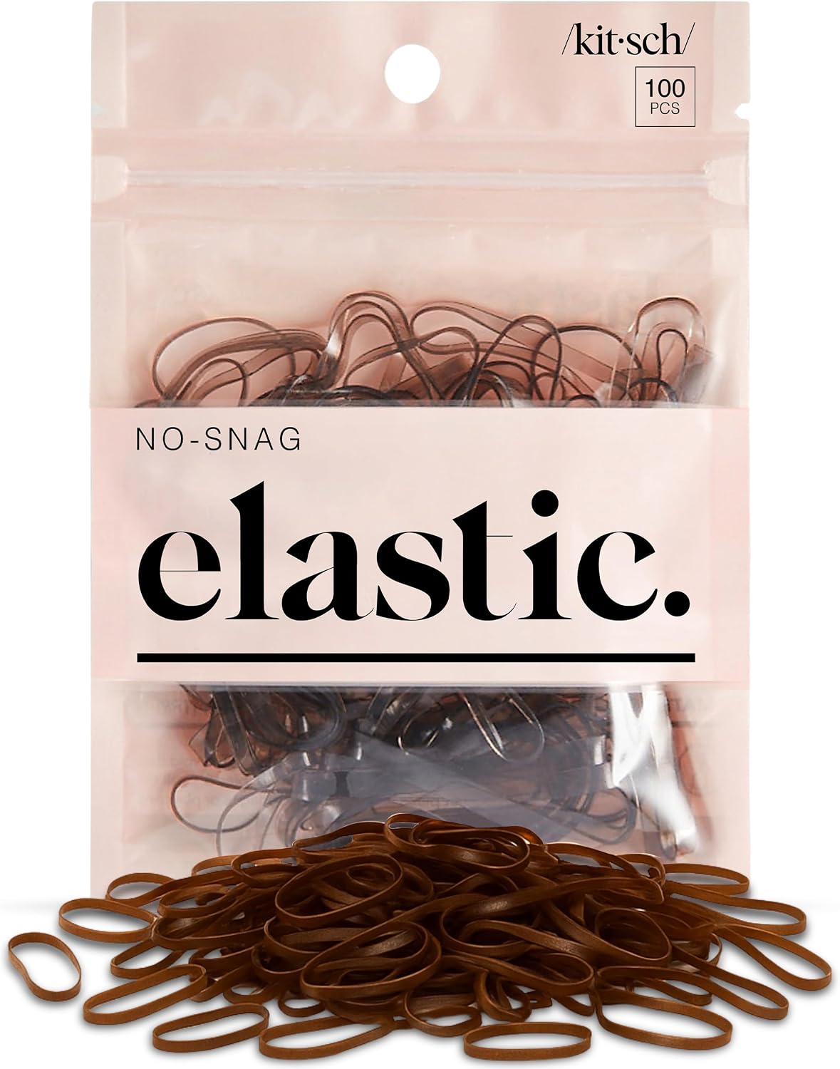 Kitsch Pro No Snag Mini Gummy Hair Elastics, Brown, 100 Count — product view