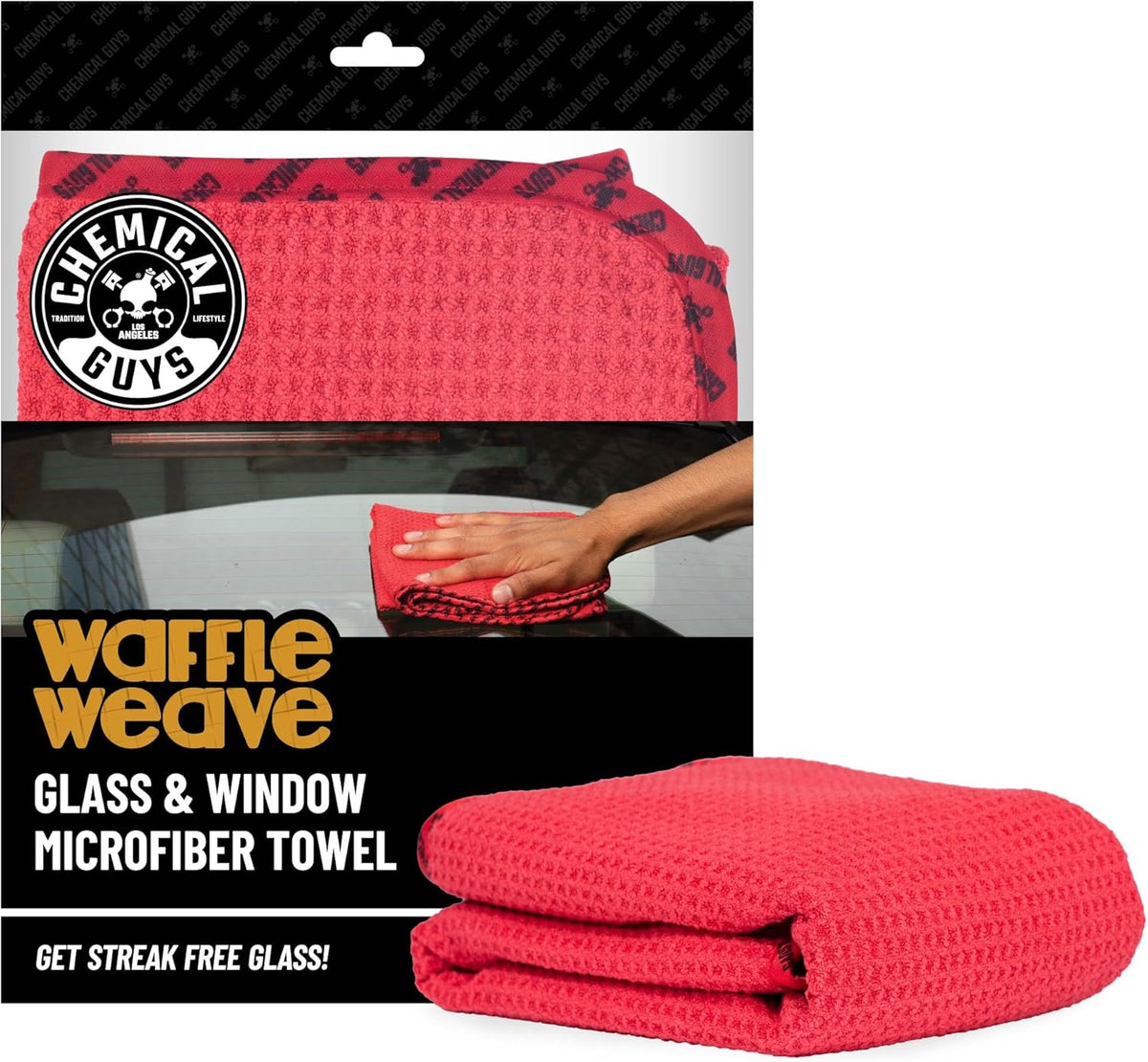 Chemical Guys Waffle Weave Glass & Window Microfiber Towel, Red, 24 x 16 in